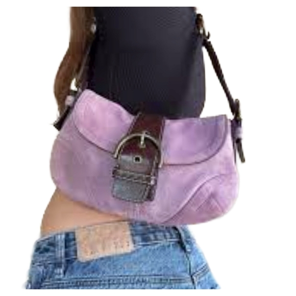 Vintage Y2K Coach Soho 9688 Demi Flap Lilac Suede Hobo Bag - Picture 12 of 13